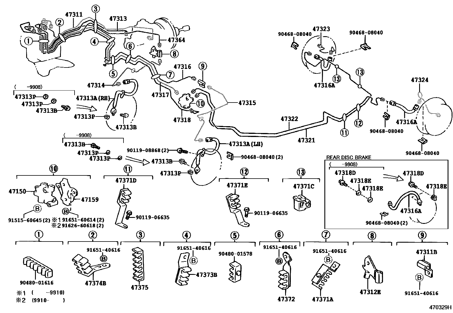 Toyota COROLLA 制动配管和卡箍 EPC diagram — 470329H