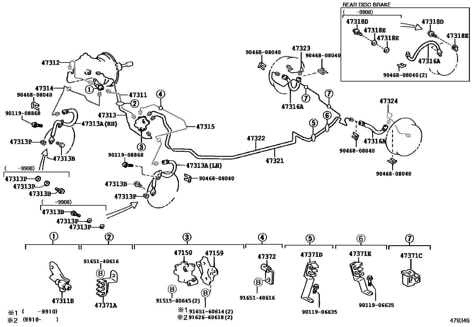Toyota COROLLA 制动配管和卡箍 EPC diagram — 479346