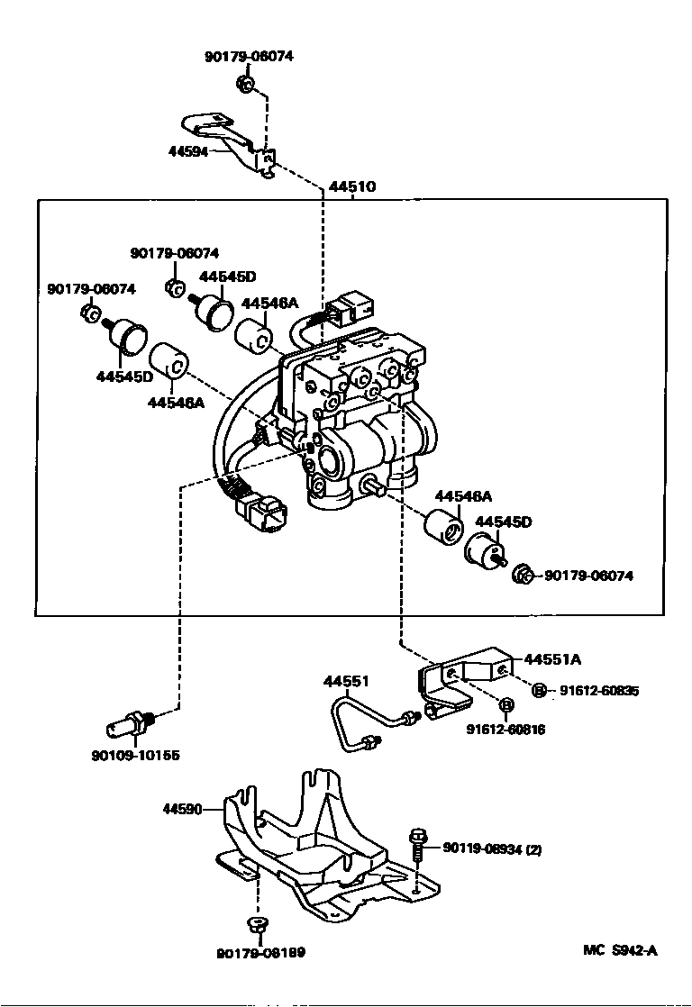 Toyota COROLLA 制动配管和卡箍 EPC diagram — MCS942A