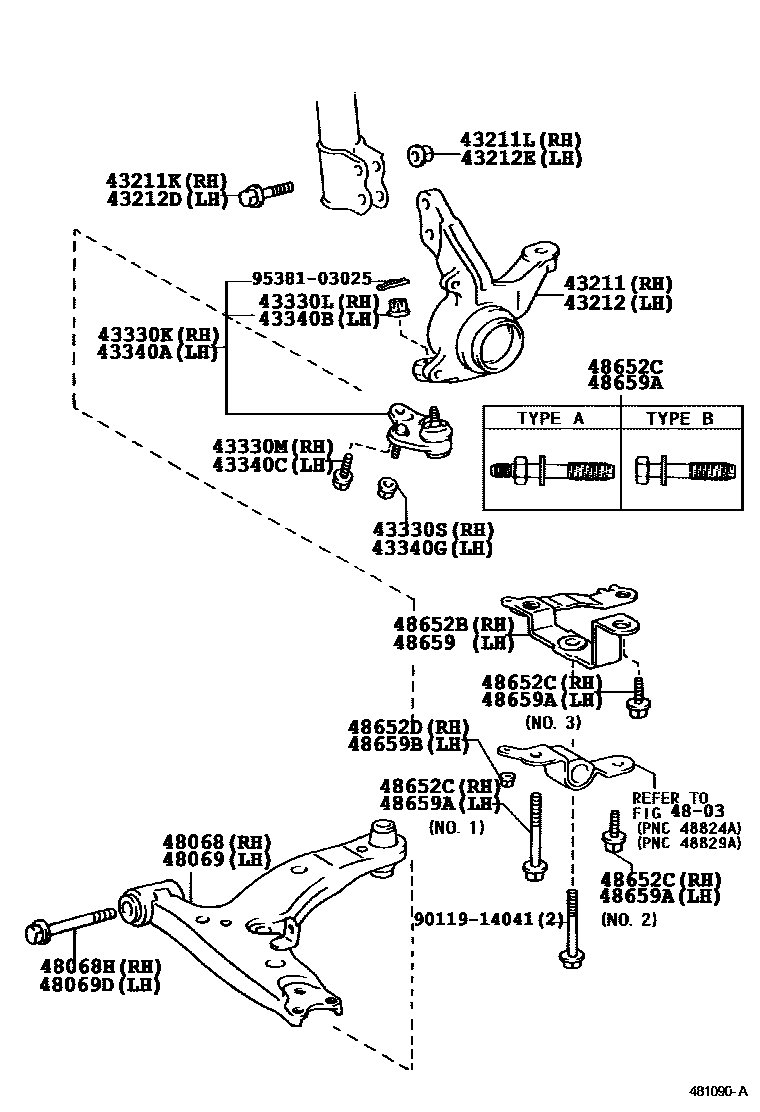Toyota COROLLA 前桥控制臂和转向节 EPC diagram — 481090A