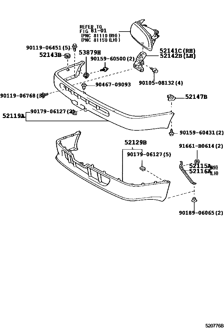 Toyota COROLLA 前保险杠及附件 EPC diagram — 520776B