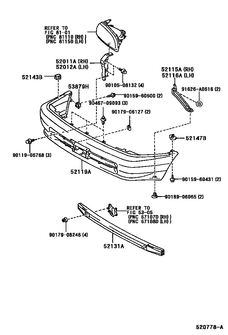 Toyota COROLLA 前保险杠及附件 EPC diagram — 520778A