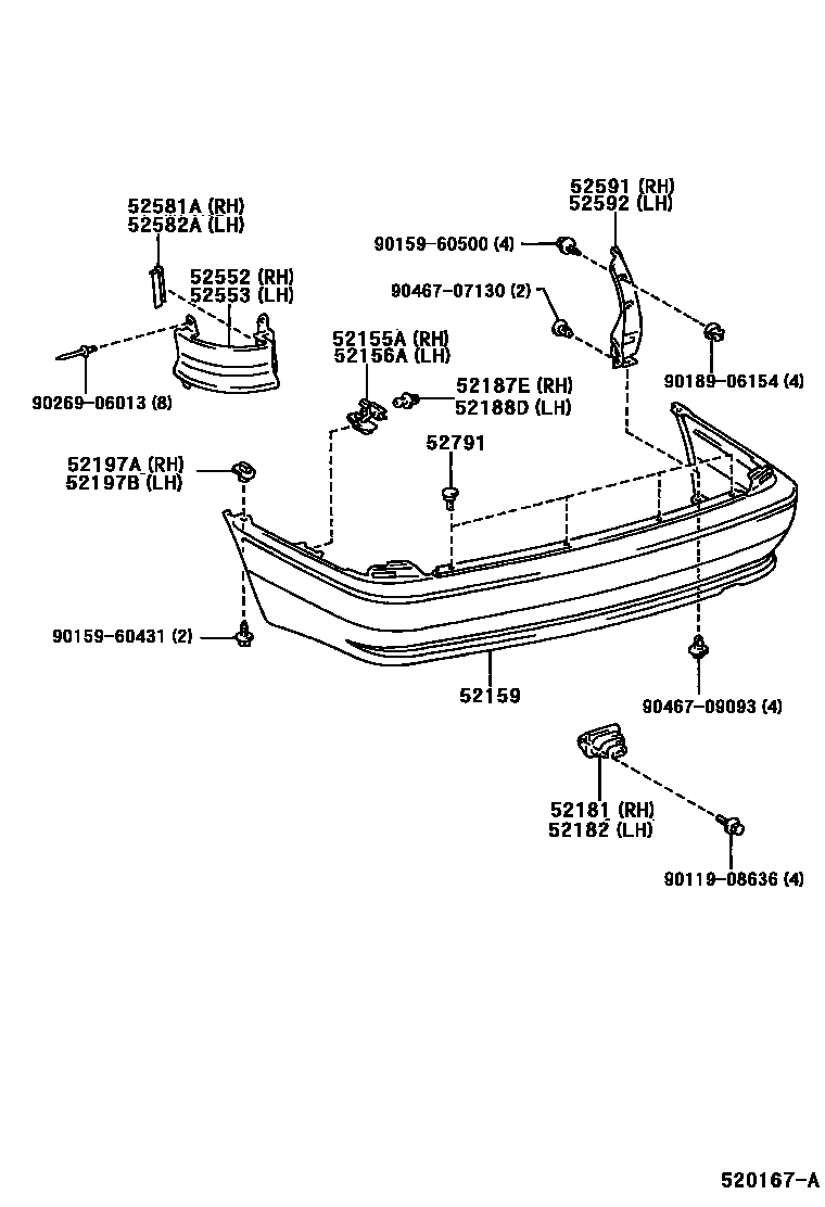 Toyota COROLLA 后保险杠及附件 EPC diagram — 520167A