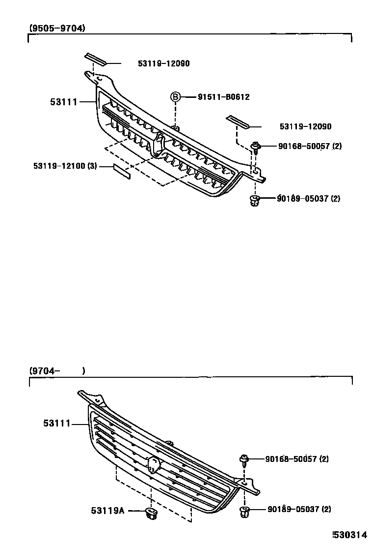Toyota COROLLA radiator grille EPC diagram — 530314