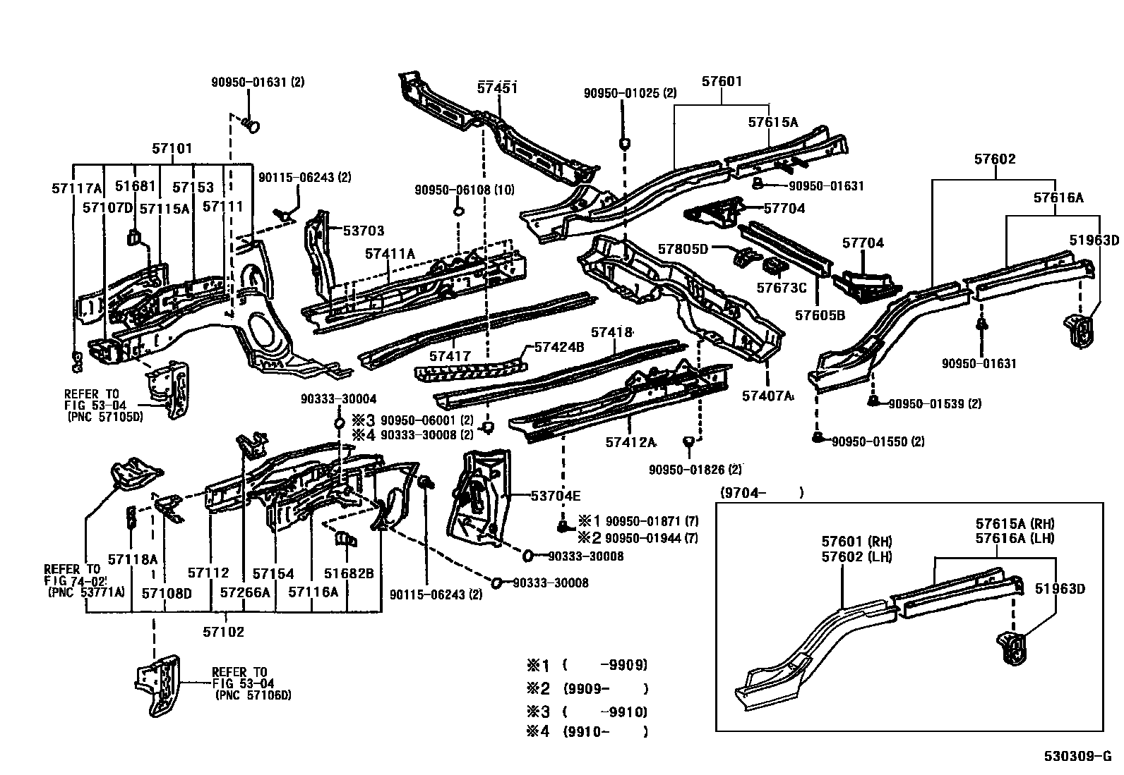 Toyota COROLLA Floor stringers EPC diagram — 530309G