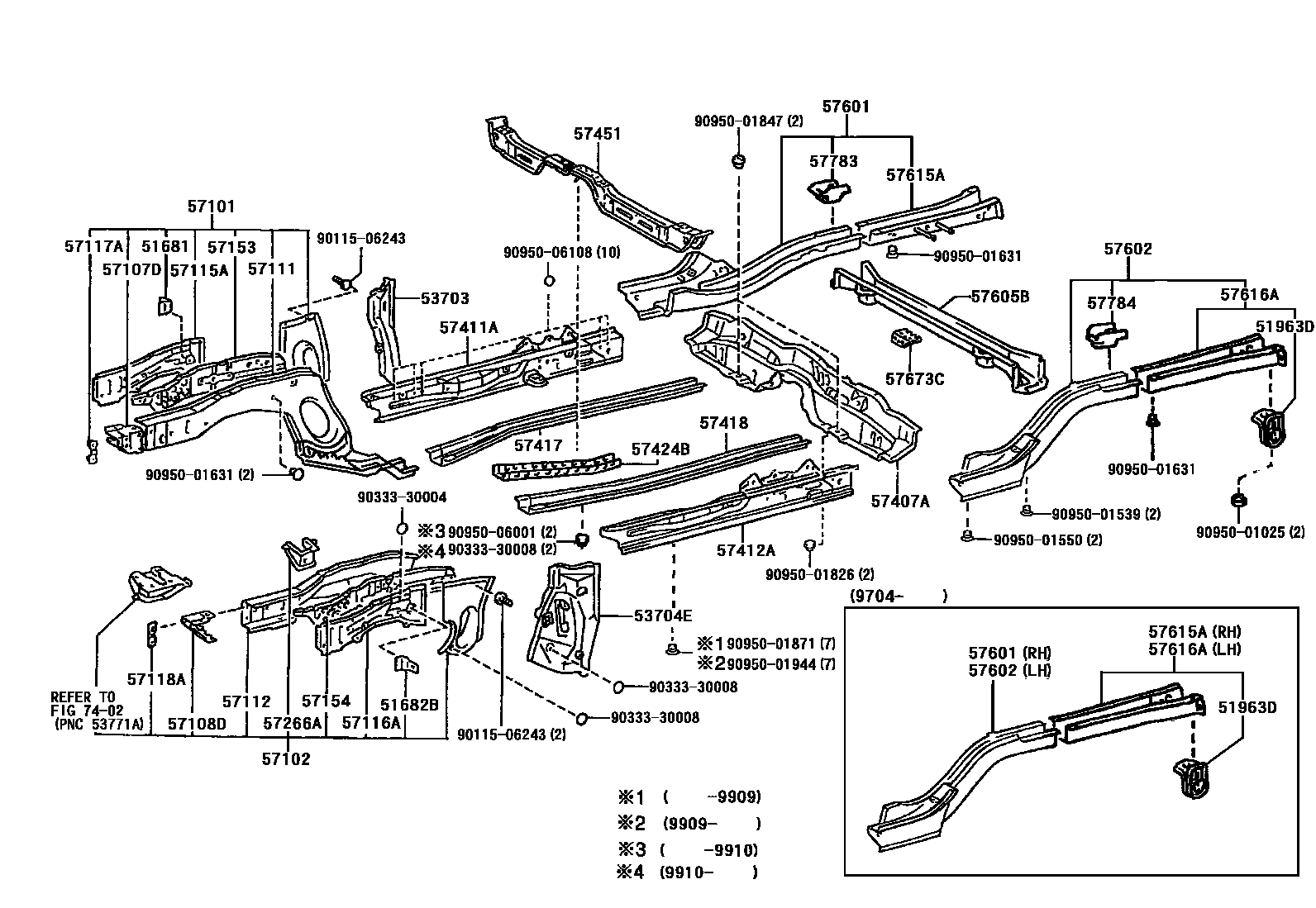 Toyota COROLLA Floor stringers EPC diagram — 530310H