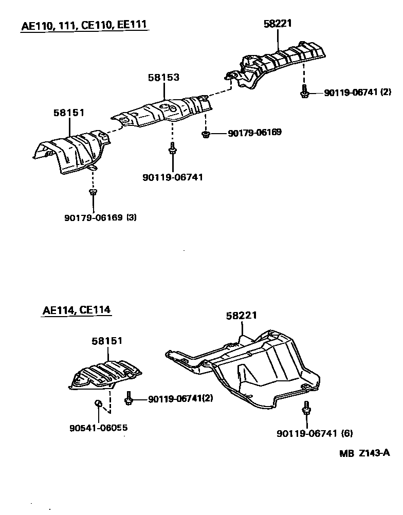 Toyota COROLLA 地板隔热垫 EPC diagram — MBZ143A
