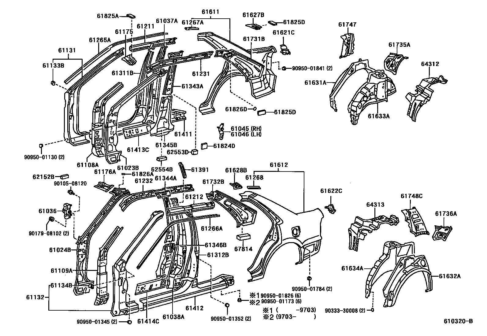 Toyota COROLLA 侧梁 EPC diagram — 610320B