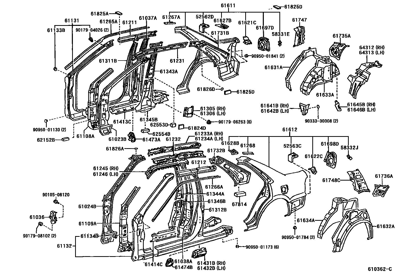 Toyota COROLLA 侧梁 EPC diagram — 610362C