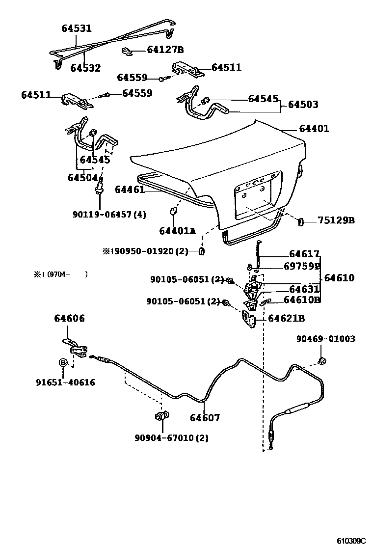 Toyota COROLLA 行李箱门和行李箱锁 EPC diagram — 610309C