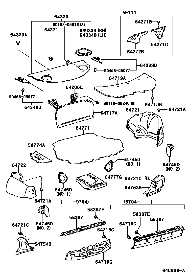 Toyota COROLLA 杂物箱板和行李箱垫 EPC diagram — 640639A