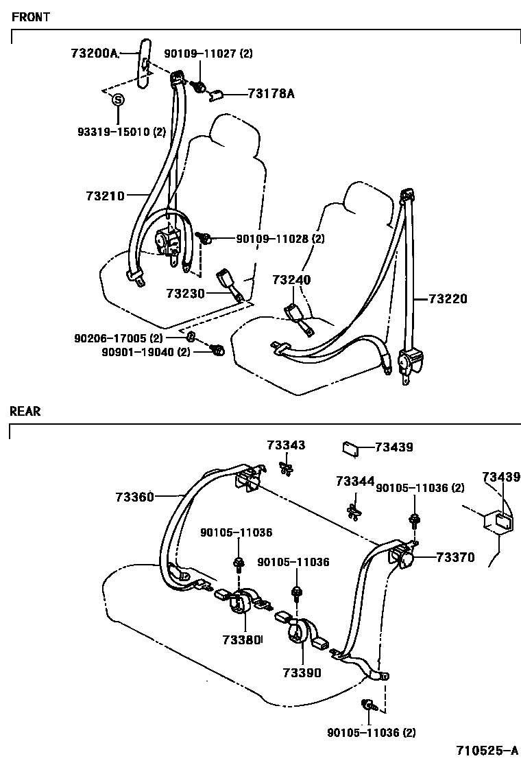 Toyota COROLLA 安全带和儿童保护座椅 EPC diagram — 710525A