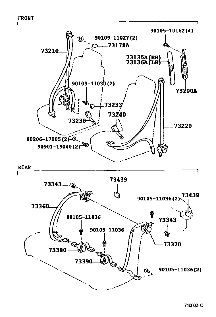 Toyota COROLLA 安全带和儿童保护座椅 EPC diagram — 710602D