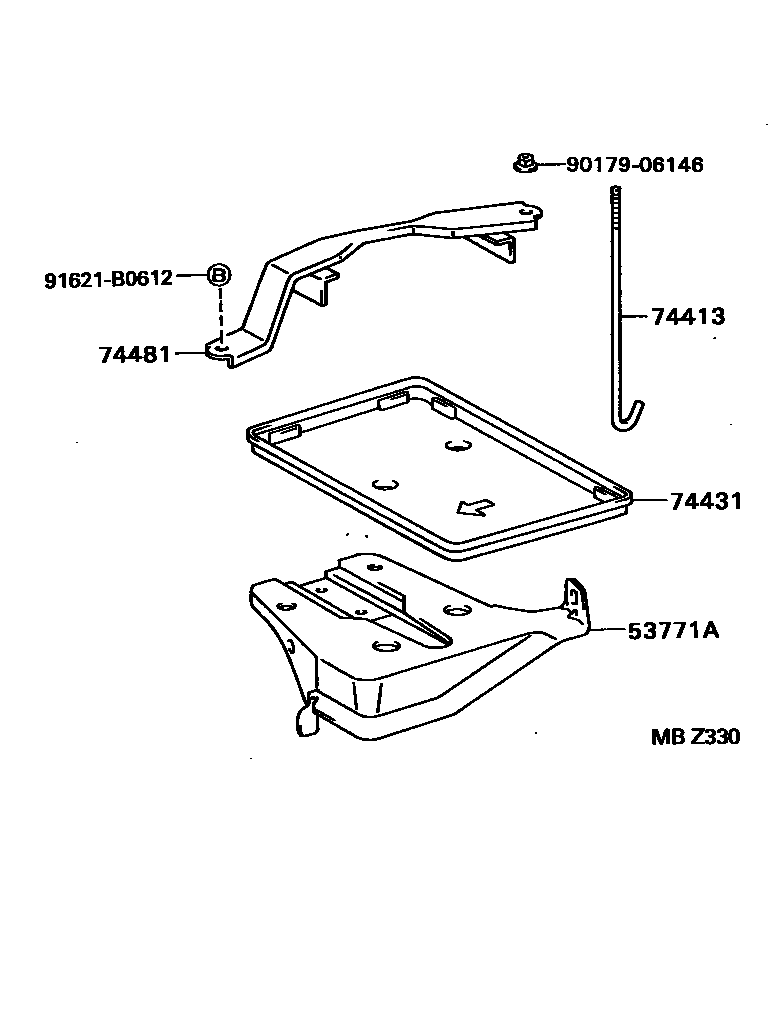 Toyota COROLLA battery holder EPC diagram — MBZ330