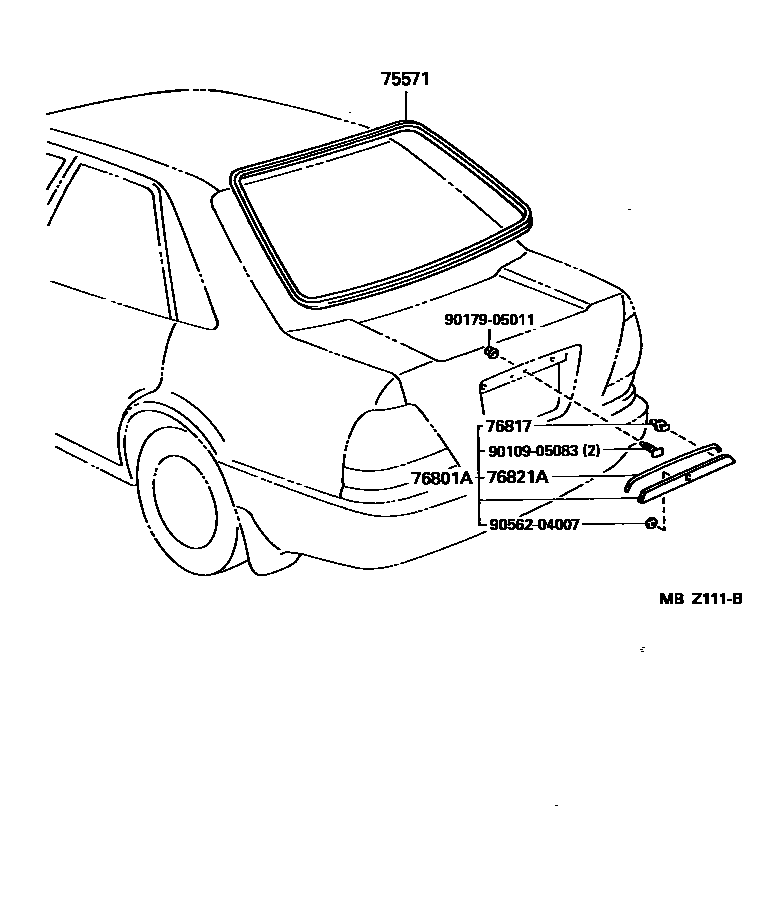 Toyota COROLLA 后防护条 EPC diagram — MBZ111B