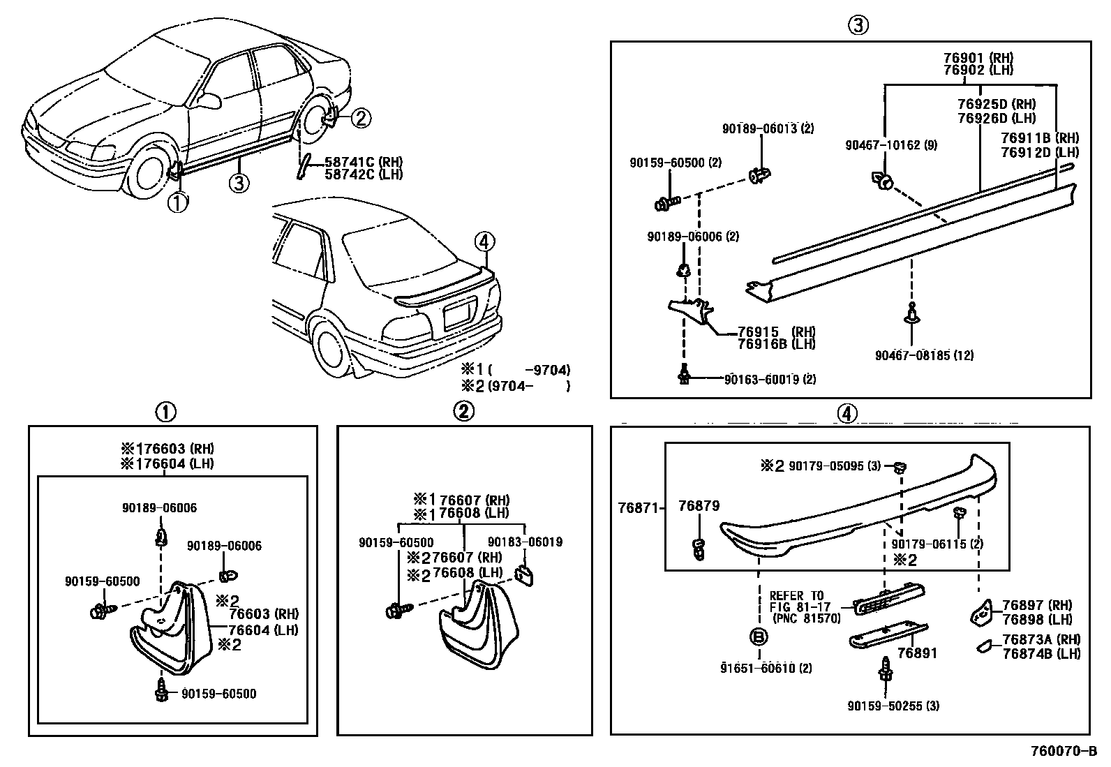 Toyota COROLLA 挡泥板和扰流板 EPC diagram — 760070B