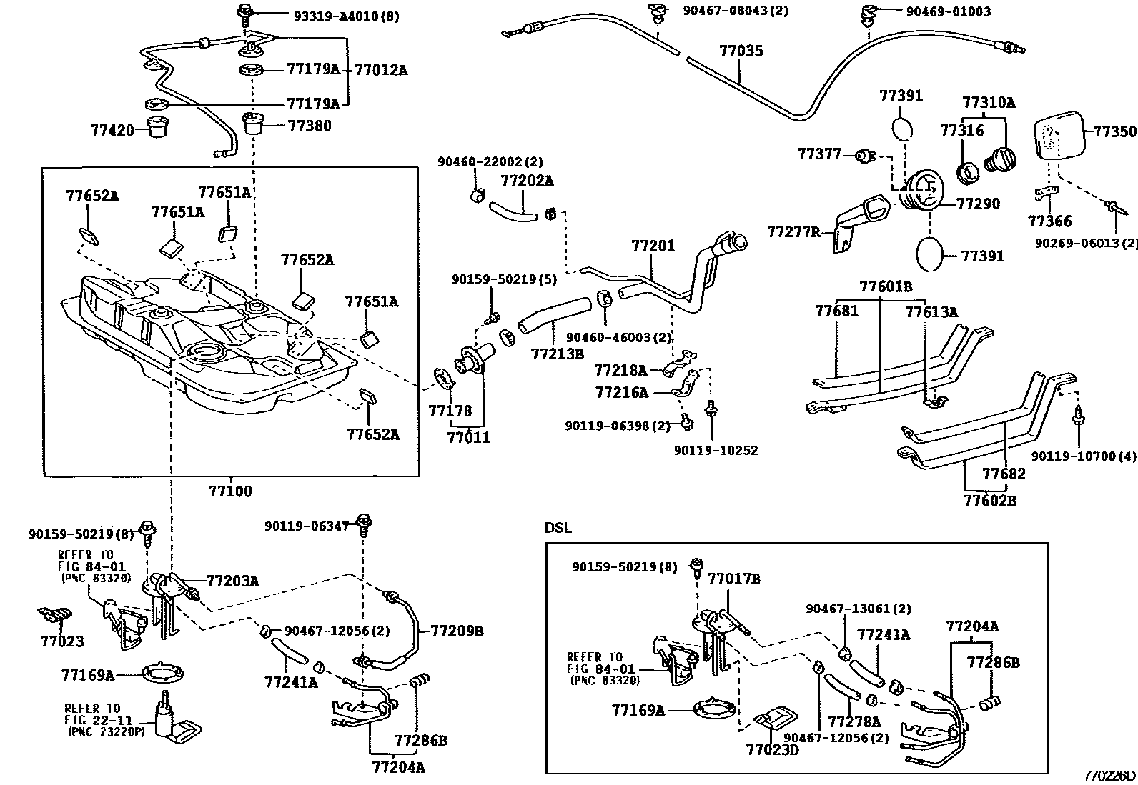 Toyota COROLLA 燃油箱和燃油管 EPC diagram — 770226D