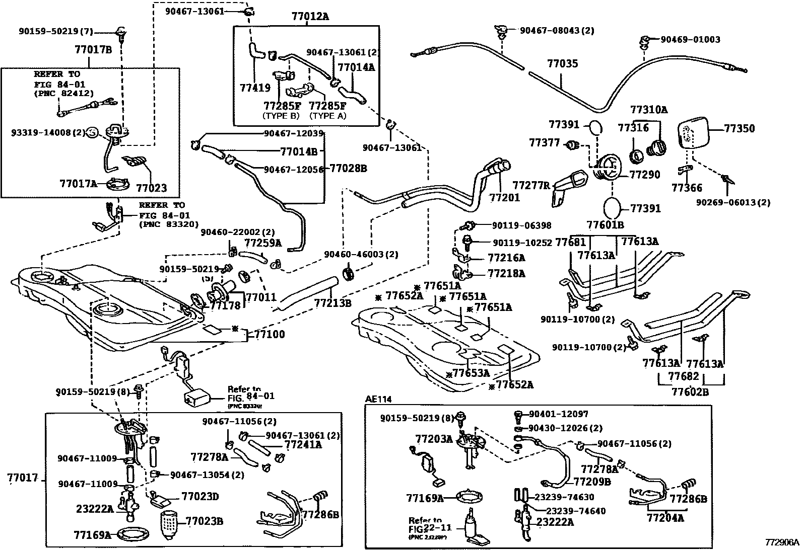 Toyota COROLLA 燃油箱和燃油管 EPC diagram — 772906A