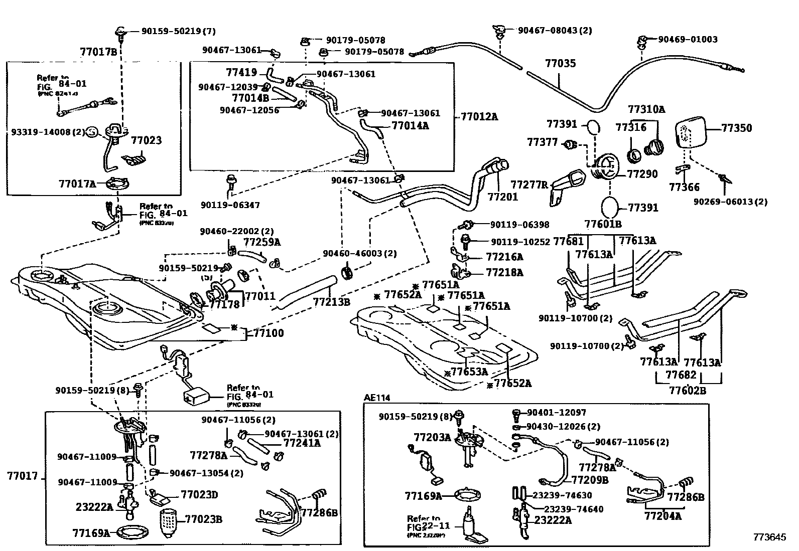 Toyota COROLLA 燃油箱和燃油管 EPC diagram — 773645