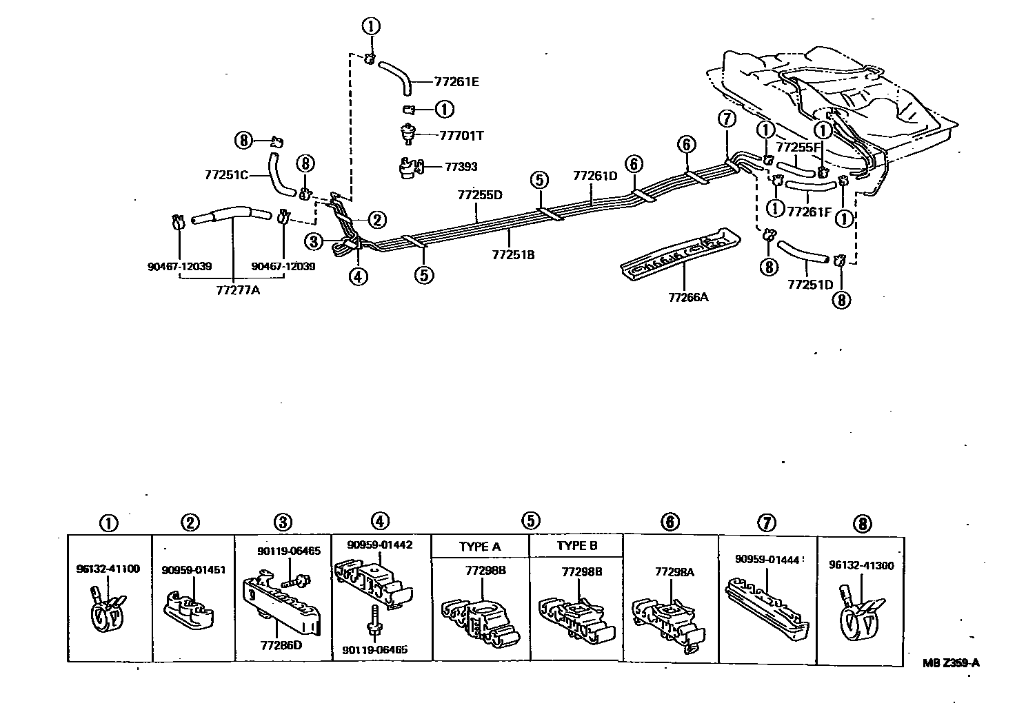 Toyota COROLLA 燃油箱和燃油管 EPC diagram — MBZ359A