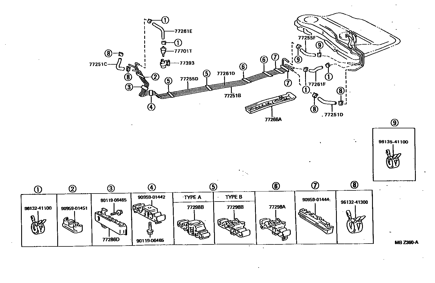 Toyota COROLLA 燃油箱和燃油管 EPC diagram — MBZ360A