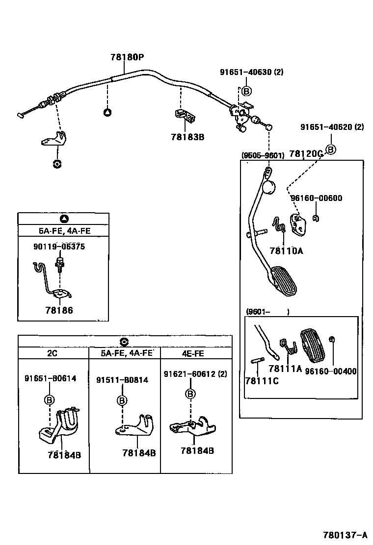 Toyota COROLLA accelerator pedal connecting rod EPC diagram — 780137A