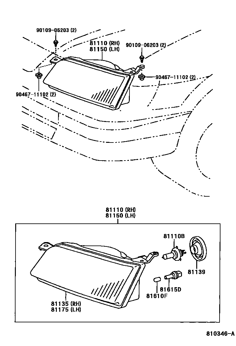 Toyota COROLLA Headlamp EPC diagram — 810346A