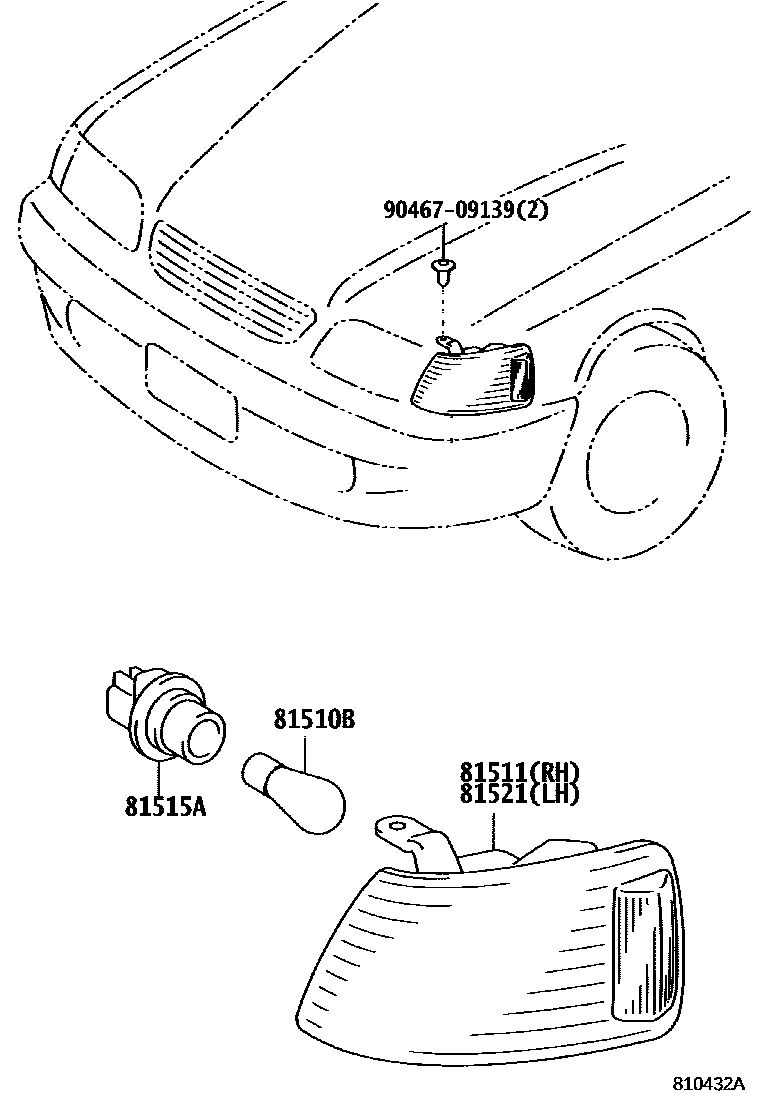 Toyota COROLLA 前转向灯 EPC diagram — 810432A