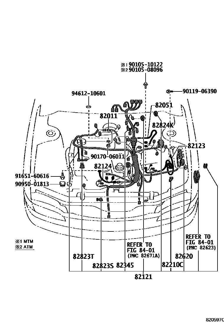 Toyota COROLLA 线束和卡夹 EPC diagram — 820597C
