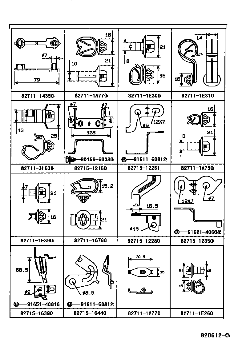 Toyota COROLLA 线束和卡夹 EPC diagram — 820612C
