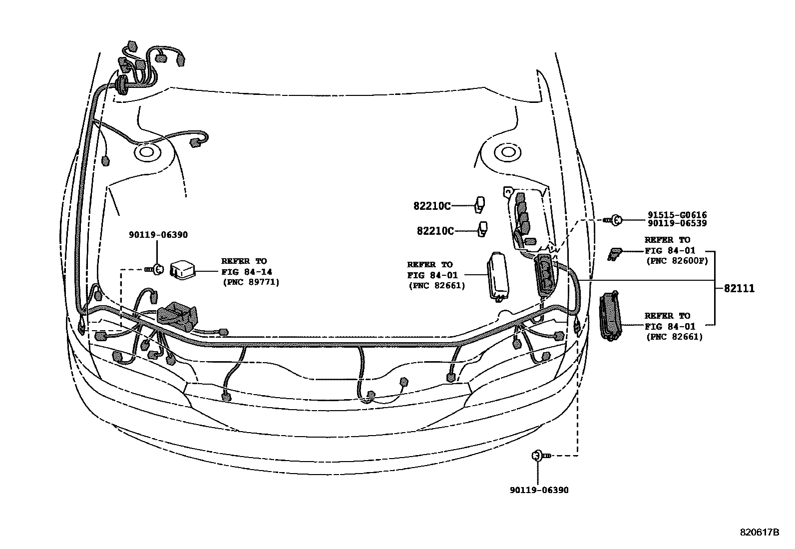 Toyota COROLLA 线束和卡夹 EPC diagram — 820617B