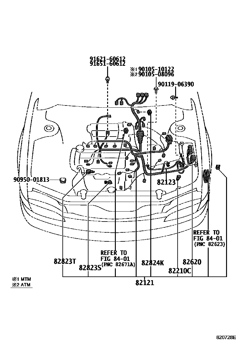Toyota COROLLA 线束和卡夹 EPC diagram — 820728E