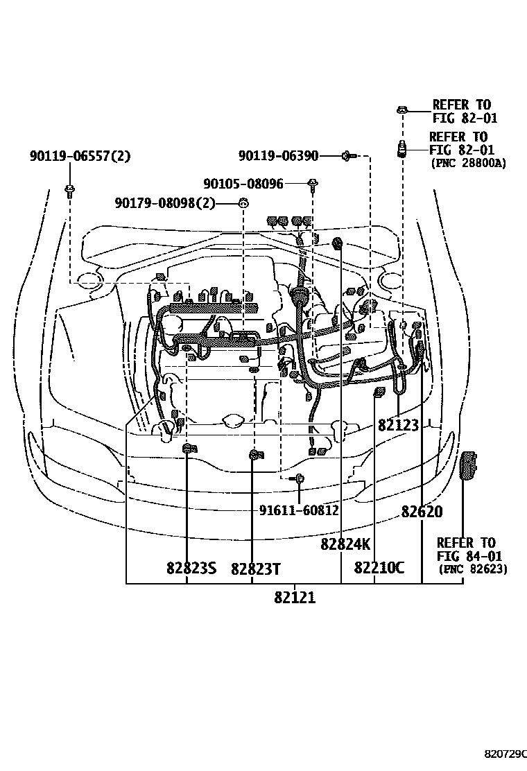 Toyota COROLLA 线束和卡夹 EPC diagram — 820729C