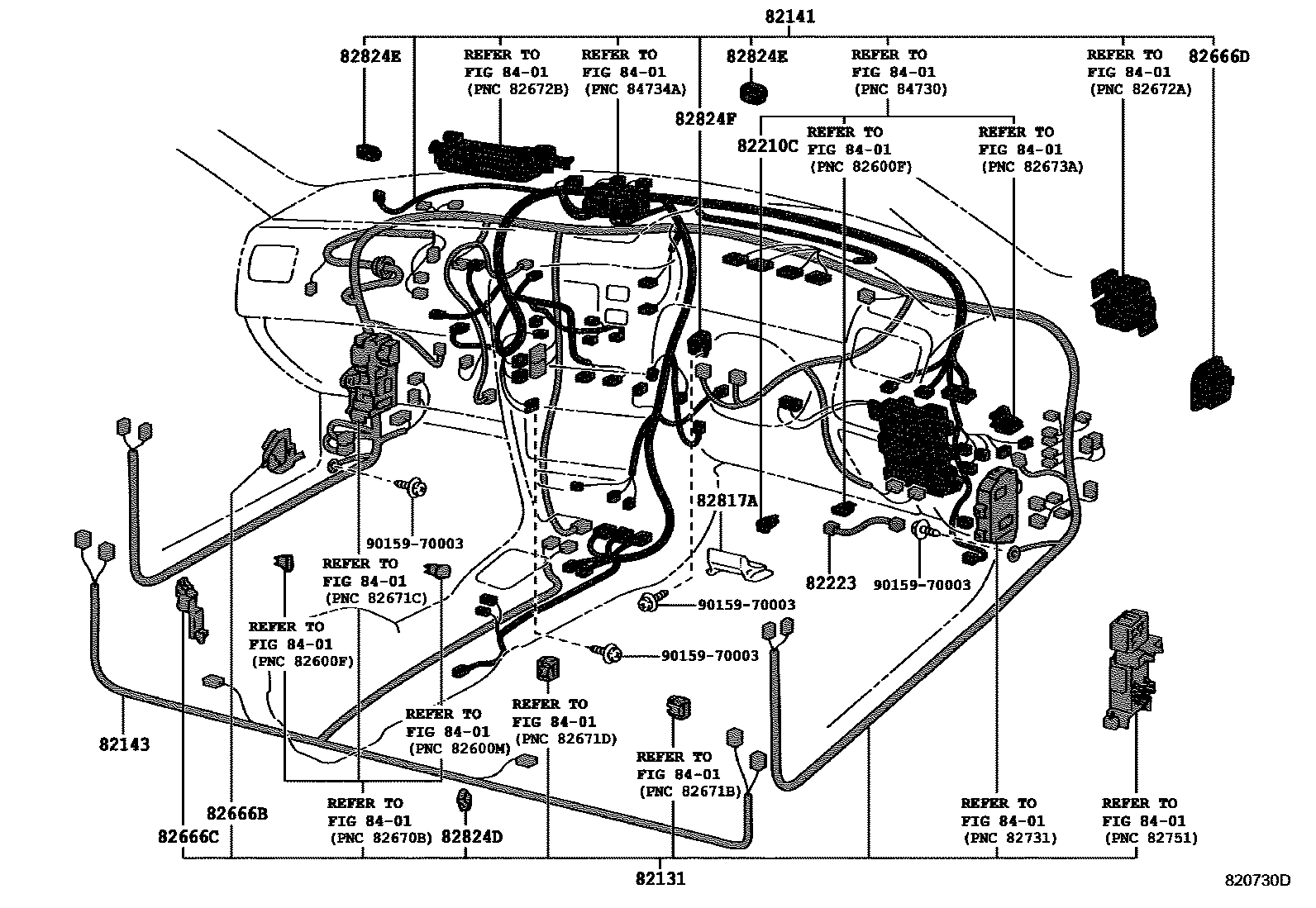 Toyota COROLLA 线束和卡夹 EPC diagram — 820730D