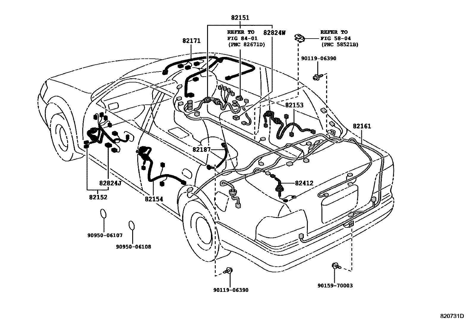 Toyota COROLLA 线束和卡夹 EPC diagram — 820731D