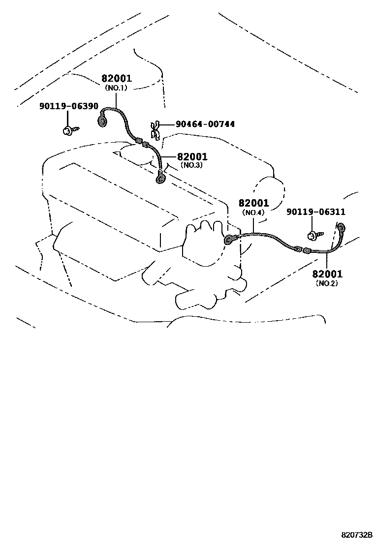Toyota COROLLA 线束和卡夹 EPC diagram — 820732B