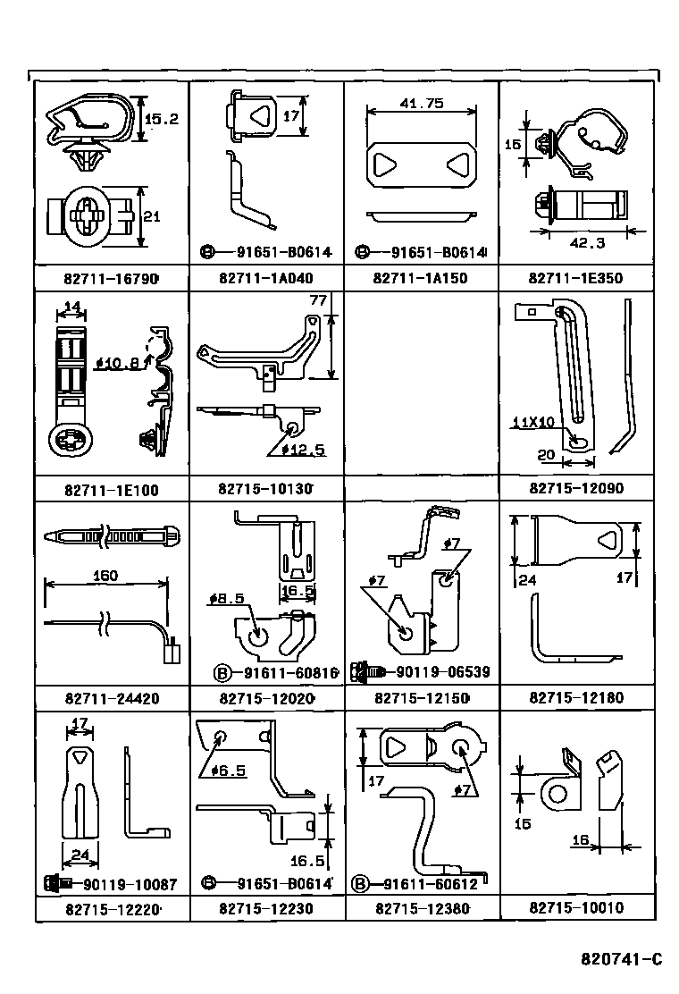 Toyota COROLLA 线束和卡夹 EPC diagram — 820741C