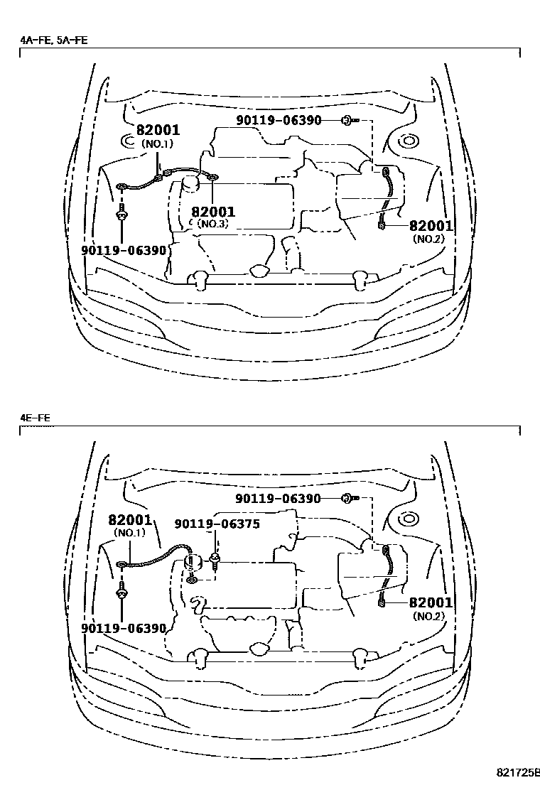 Toyota COROLLA 线束和卡夹 EPC diagram — 821725B