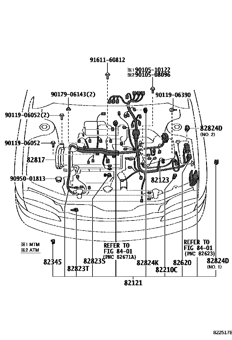 Toyota COROLLA 线束和卡夹 EPC diagram — 822517B