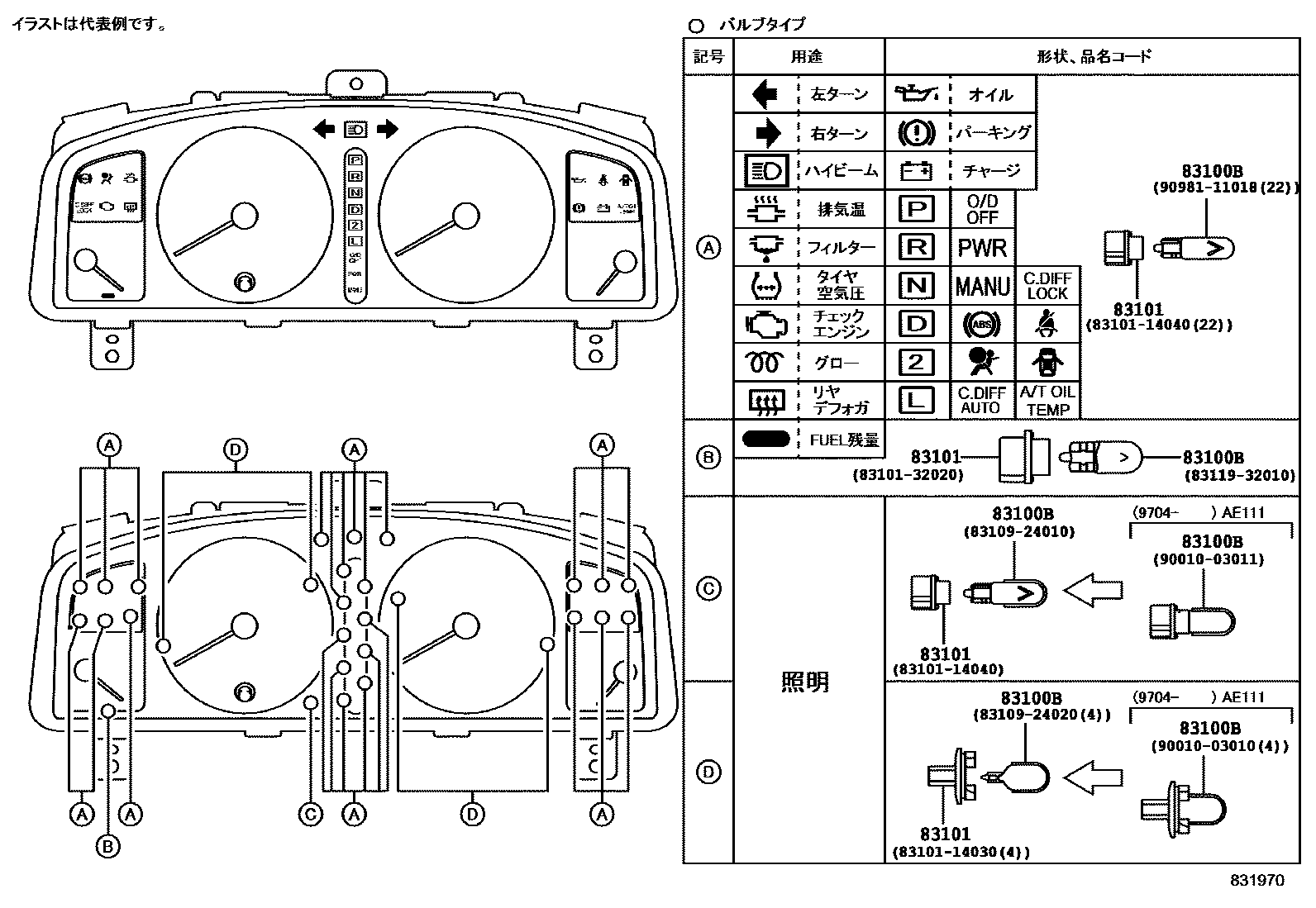 Toyota COROLLA 仪表 EPC diagram — 831970