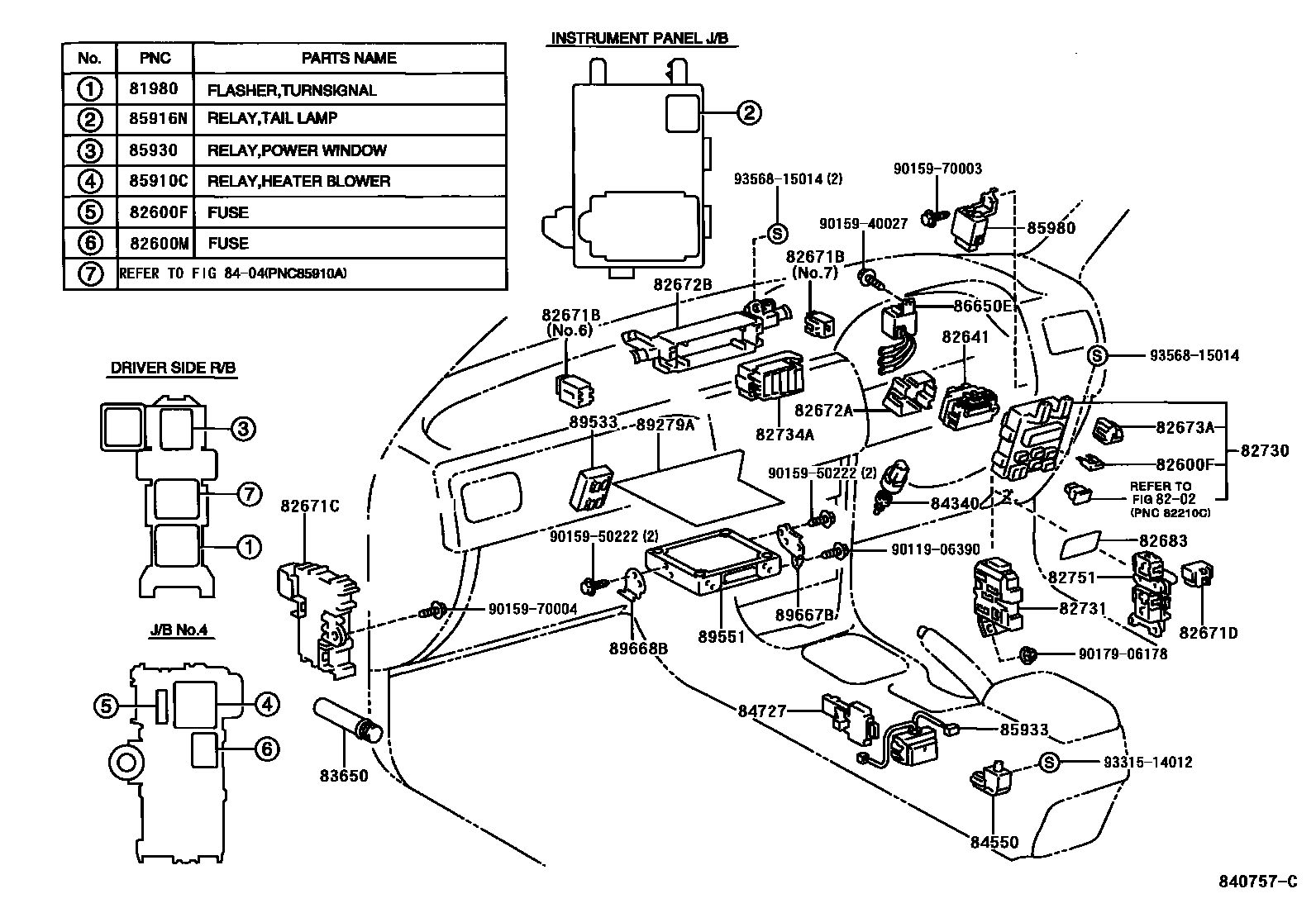 Toyota COROLLA 开关和继电器和ECU EPC diagram — 840757C