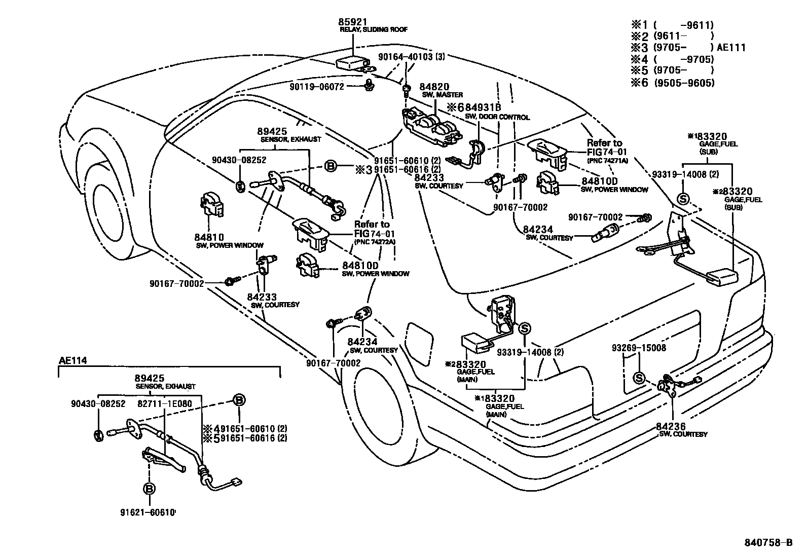 Toyota COROLLA 开关和继电器和ECU EPC diagram — 840758B