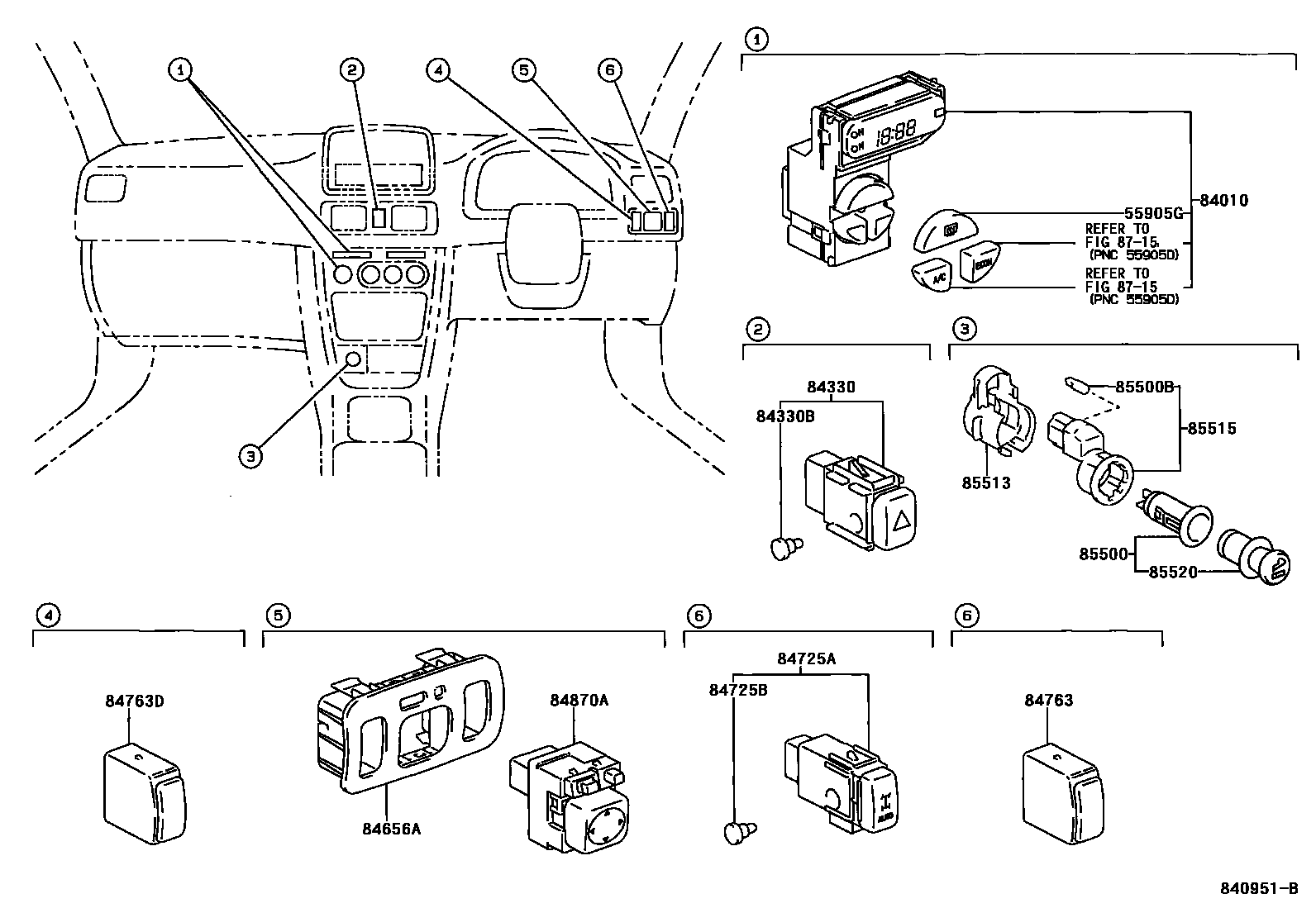 Toyota COROLLA 开关和继电器和ECU EPC diagram — 840951B
