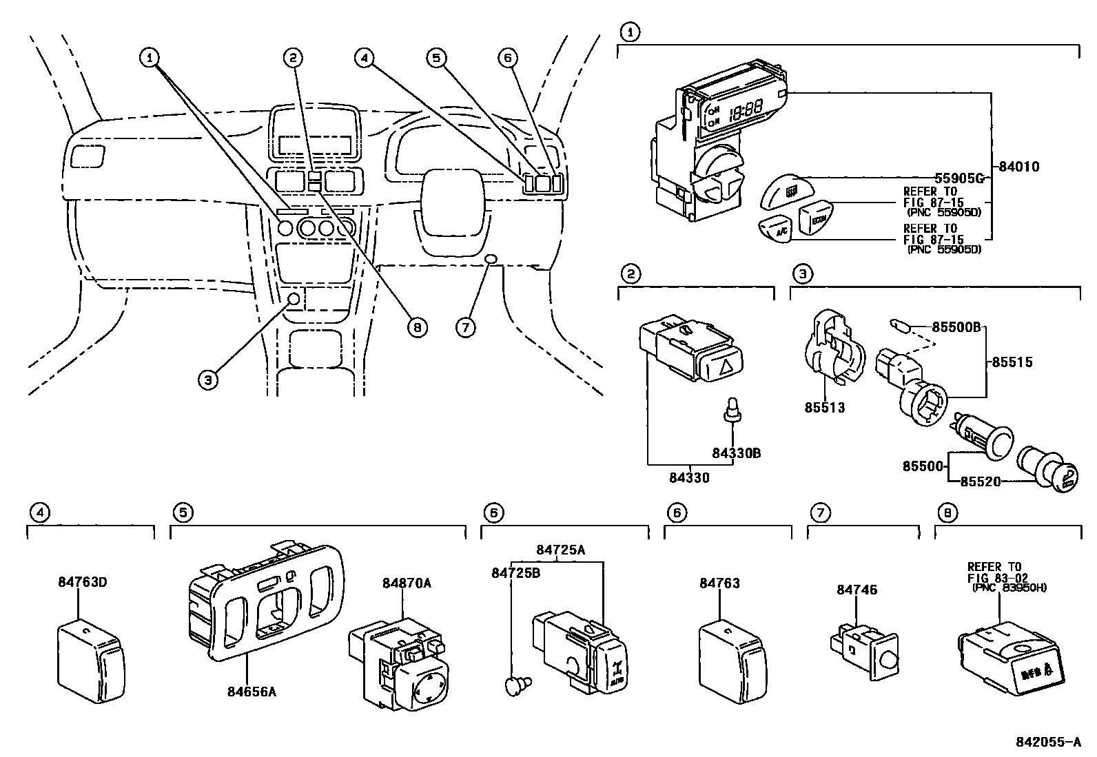 Toyota COROLLA 开关和继电器和ECU EPC diagram — 842055A