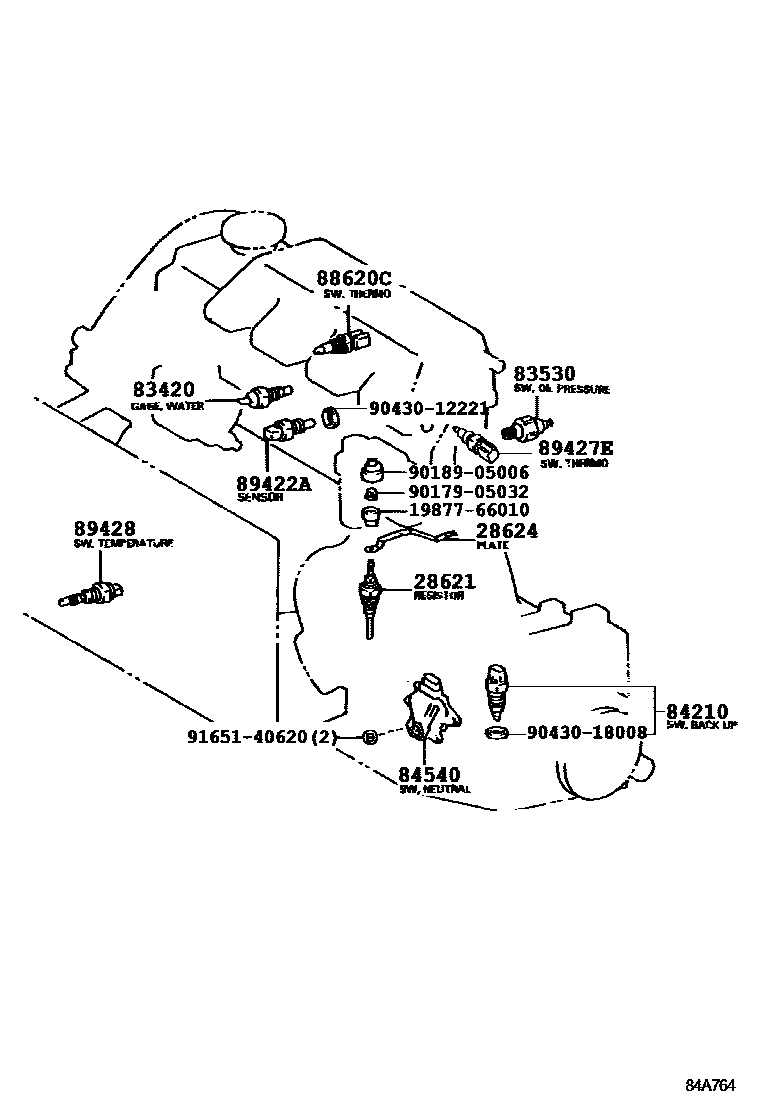 Toyota COROLLA 开关和继电器和ECU EPC diagram — 84A764
