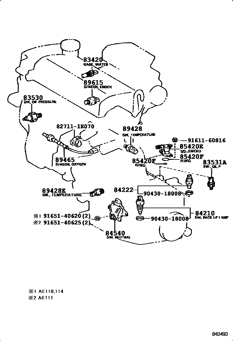 Toyota COROLLA 开关和继电器和ECU EPC diagram — 84B493