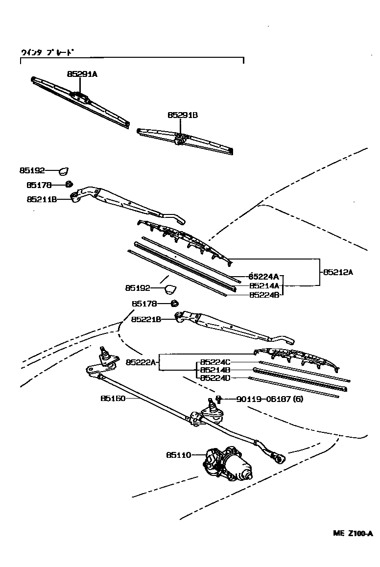 Toyota COROLLA 挡风玻璃刮水器 EPC diagram — MEZ100A