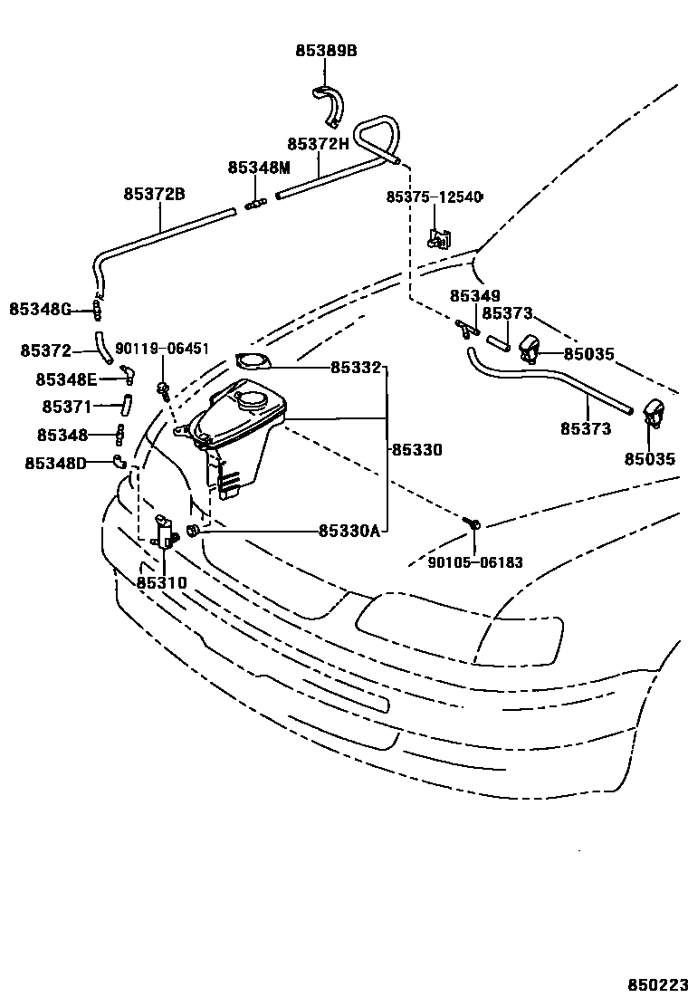 Toyota COROLLA 挡风玻璃清洗器 EPC diagram — 850223