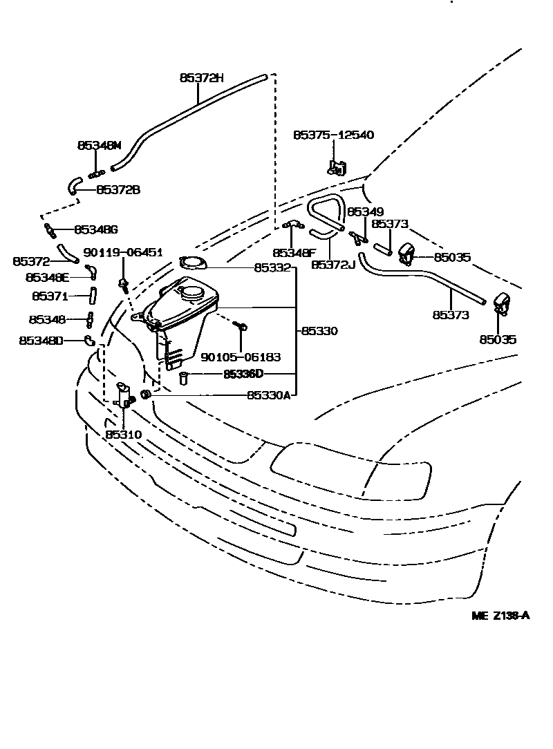 Toyota COROLLA 挡风玻璃清洗器 EPC diagram — MEZ138A