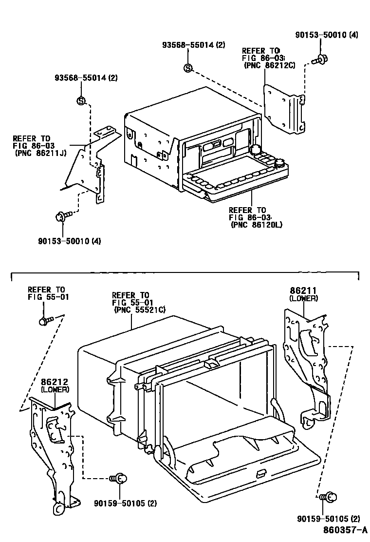 Toyota COROLLA 收音机、放大器和冷凝器 EPC diagram — 860357A